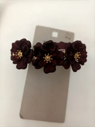 Conjunto Collar y Pulsera Flores Borgoña