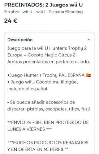 PRECINTADOS. Juegos Wii U Cocoto y Hunter's Trophy