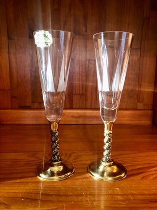 Estuche 2 Copas Cristal y Metal Dorado