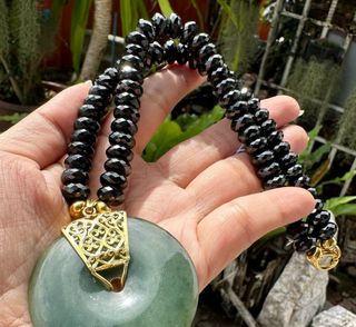 Collar Vintage Jade Verde Cuentas Negras
