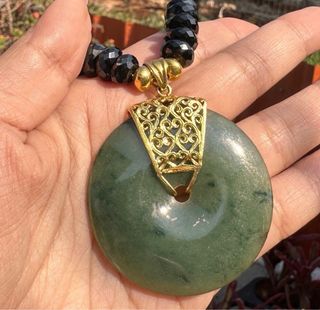 Collar Vintage Jade Verde Cuentas Negras