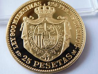Moneda 25 Pesetas plata 900 baño oro 24k FNMT