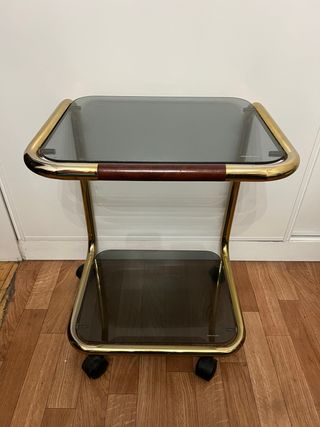 Mesita retro auxiliar cristal y metal dorado