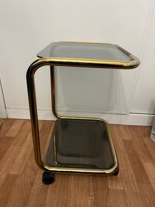 Mesita retro auxiliar cristal y metal dorado