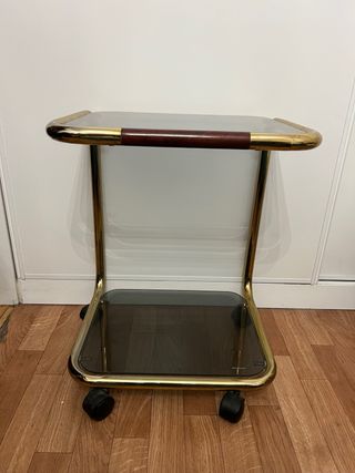 Mesita retro auxiliar cristal y metal dorado