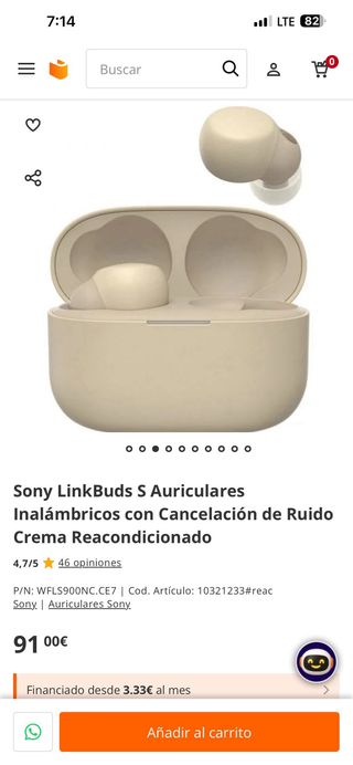 Sony LinkBuds S Auriculares Inalámbricos Beige