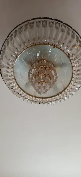 Lámpara de techo cristal y metal dorada