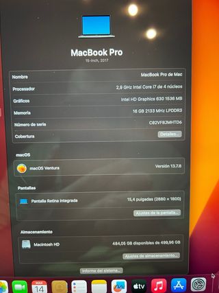 MacBook Pro 15” 2017 Plata