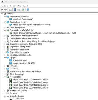 Mini PC Aopen - Intel Core i5, 4 Ram, 250 Gb. SSD.