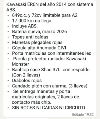 Kawasaki ER6N Negra y Blanca