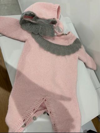 Conjunto bebé niña angorina rosa y gris