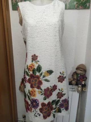 Vestido Desigual Blanco Flores Multicolor