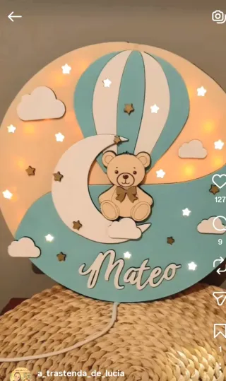Lámpara LED Infantil Personalizada Madera