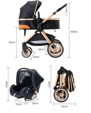 Carrito de bebé 3 en 1 plegable