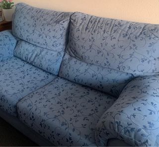 Sofá cama y butaca tela floral azul