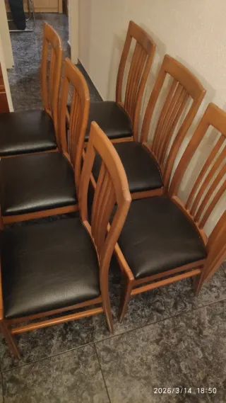 Mesa redonda extensible madera y 6 sillas