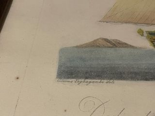 Grabado antiguo coloreado Nave mercantil