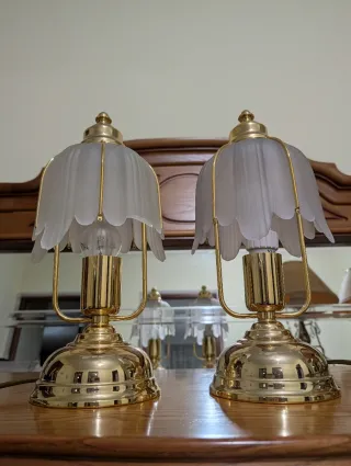 Juego de lámparas clásicas tulipa dorada y cristal