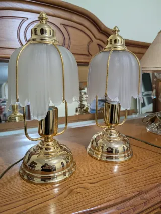 Juego de lámparas clásicas tulipa dorada y cristal