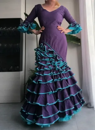 Vestido Flamenca Morado y Turquesa alta costura