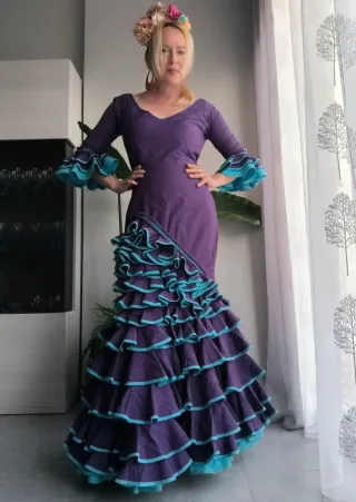 Vestido Flamenca Morado y Turquesa alta costura