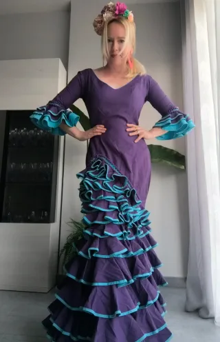 Vestido Flamenca Morado y Turquesa alta costura