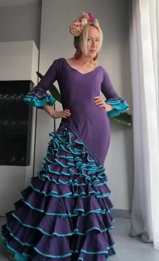 Vestido Flamenca Morado y Turquesa alta costura