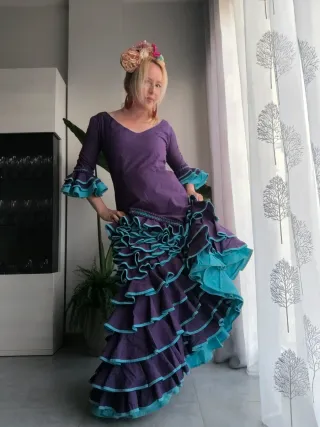 Vestido Flamenca Morado y Turquesa alta costura