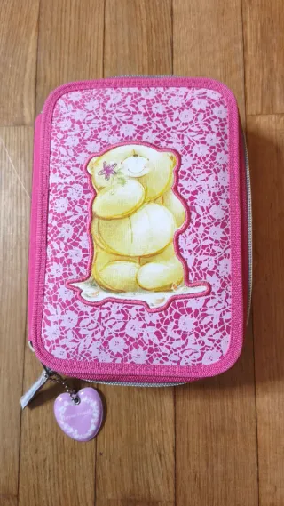 Estuche escolar rosa con osito "Forever Friends"