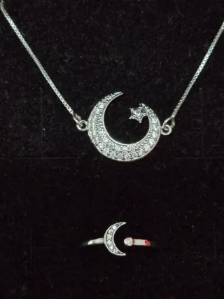 Conjunto Plata 925 Luna y Estrella