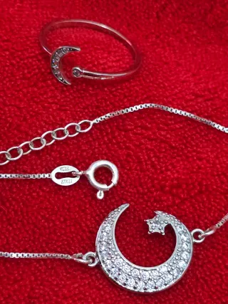 Conjunto Plata 925 Luna y Estrella