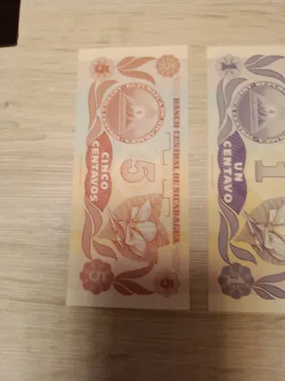 2 Billetes Nicaragua 1 y 5 Centavos