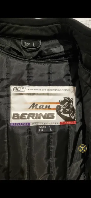 Cazadora de moto Bering cuero negra y blanca