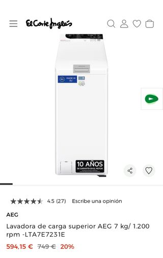 Lavadora AEG Carga Superior 7kg 1200rpm-