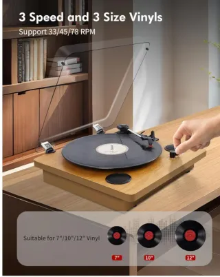 Tocadiscos Portátil VIFLYKOO Madera Natural