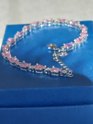 Pulsera Plata 925 con Piedras Rosas