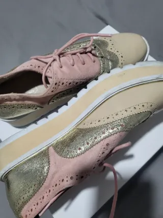 Zapatos Blucher Rosa y Dorado