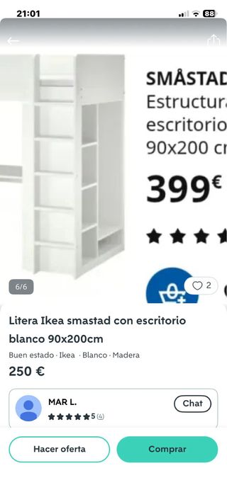 Litera IKEA Smastad con escritorio y cajonera