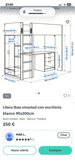 Litera IKEA Smastad con escritorio y cajonera