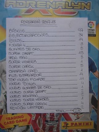 ÁLBUM ARCHIVADOR ADRENALYN 2017-18 + 214 CARTAS