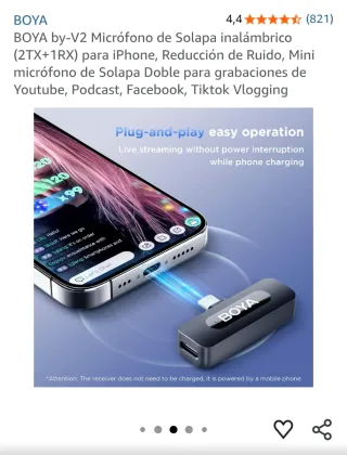 BOYA BY-V2 Micrófono Solapa Inalámbrico iPhone