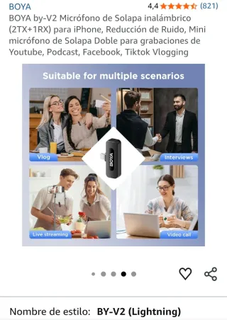 BOYA BY-V2 Micrófono Solapa Inalámbrico iPhone