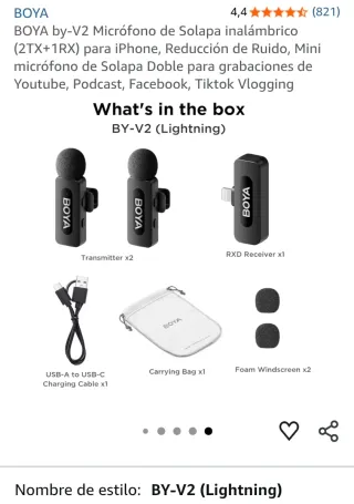 BOYA BY-V2 Micrófono Solapa Inalámbrico iPhone