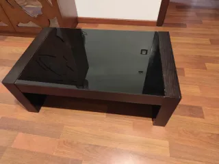 Mesa de centro cristal y madera