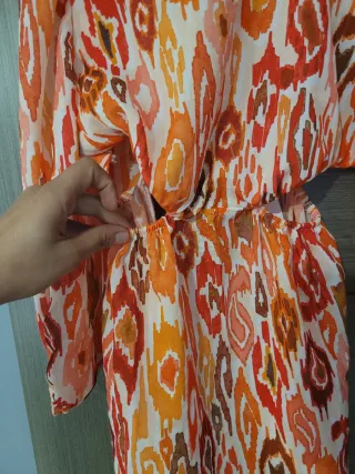 Vestido largo estampado naranja y rojo