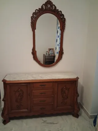 Mueble recibidor madera y mármol