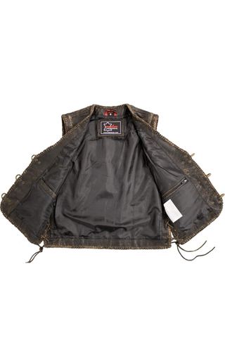 Chaleco de cuero envejecido negro y dorado