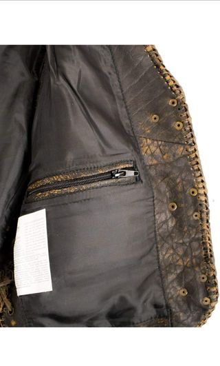 Chaleco de cuero envejecido negro y dorado