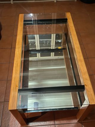 Mesa elevable cristal, estructura de madera