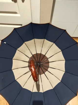 Paraguas automático azul y blanco